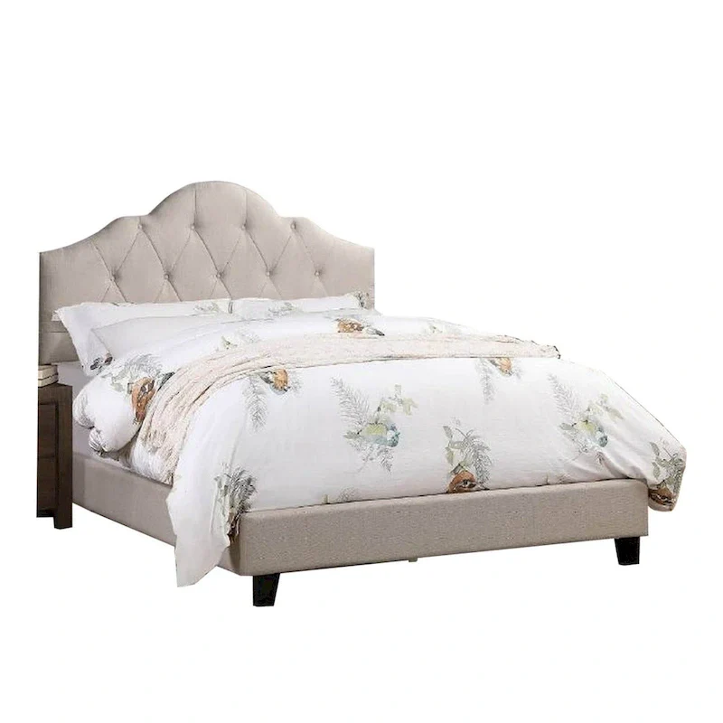 Eni Upholstered California King Size Bed, Taupe Tufted Adjustable Headboard