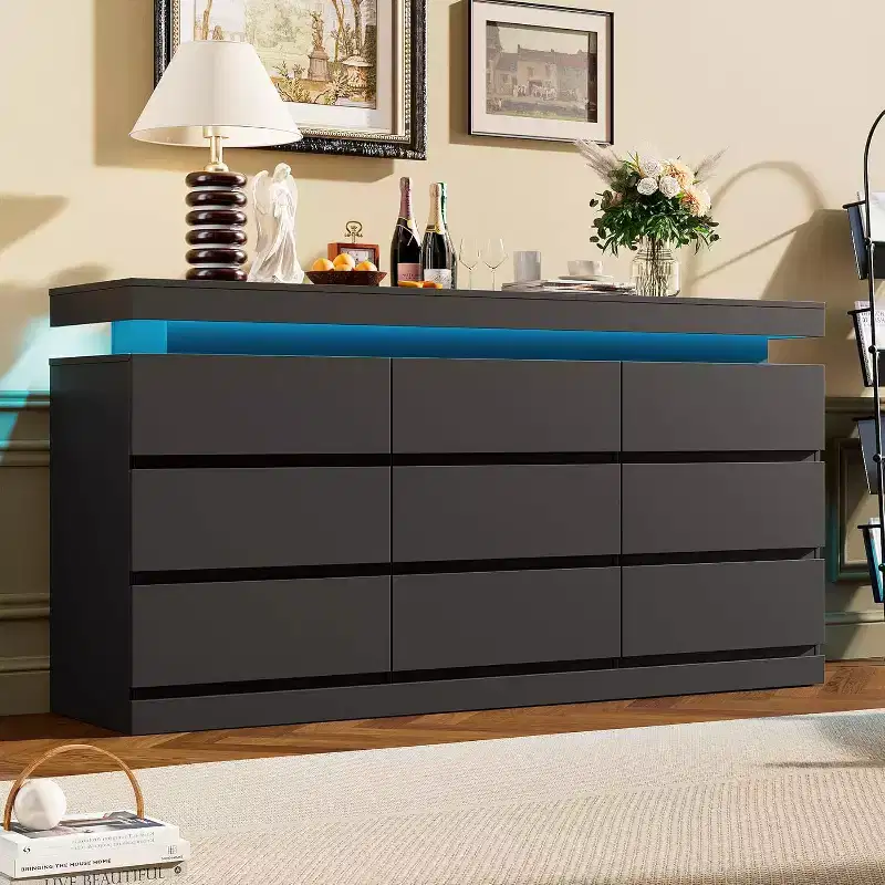 9 Drawer Dresser for Bedroom 63 Wide Chest of Drawers, Large TV Stand Multi-Function Home Organizer for Living Room, Entryway, Hallway