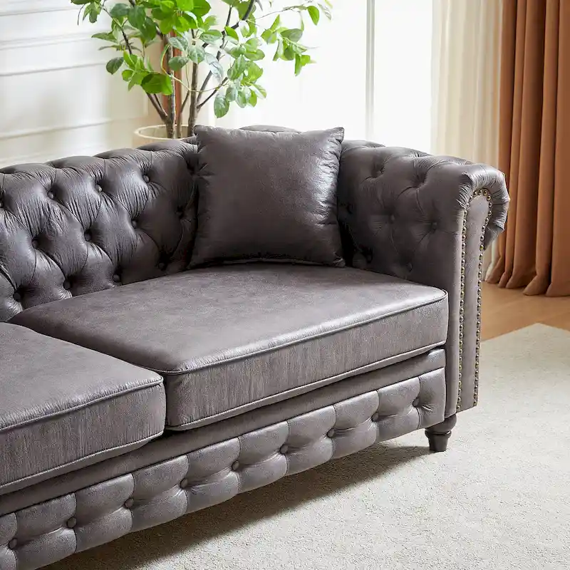 Chesterfield 85.5 Tech Fabric 3-seater Sofa with Cushions