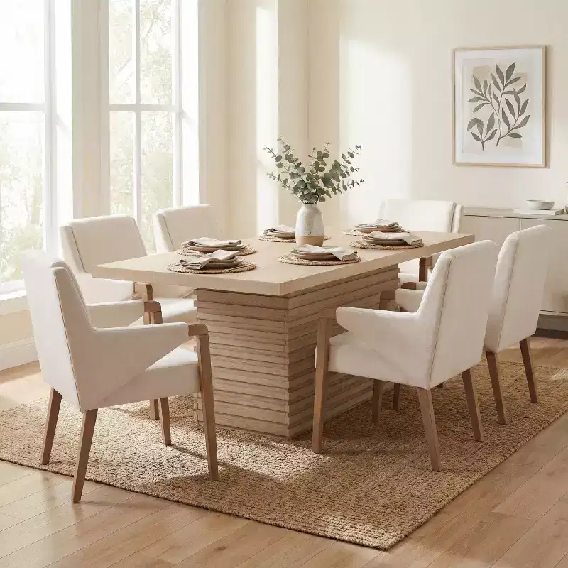 Christopher Knight Home Lindiwe Modern 7 Piece Rubberwood Linen Upholstered Dining Set with Rectangular Table