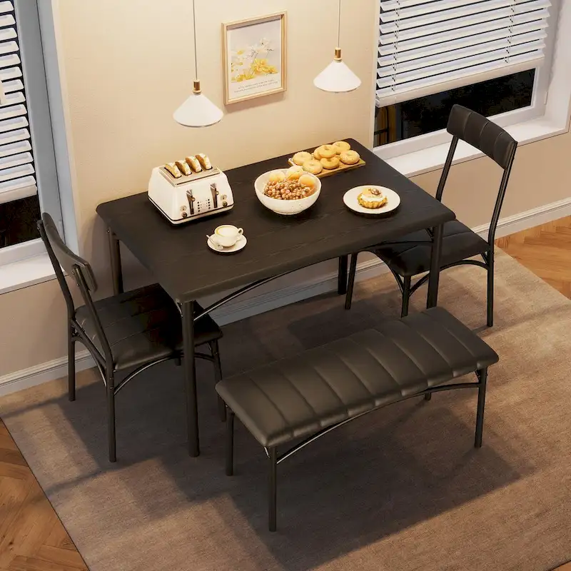 4 Piece Kitchen Table Set with 2 Upholstered Chairs, 1 Bench, 1 Dining Table