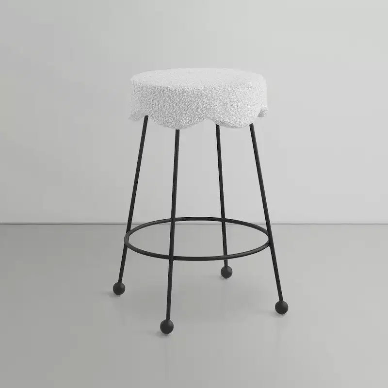 Cream Velvet Round Counter Stool, Backless, Seats 1