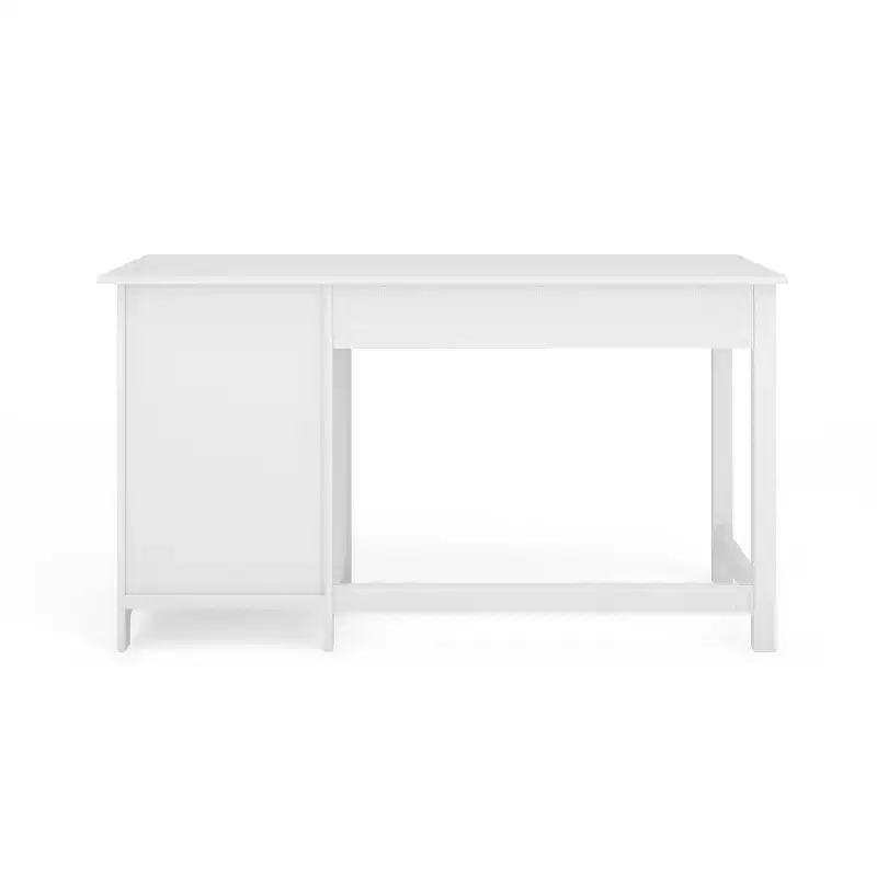 Martha Stewart Hutton Shaker Style Home Office Desk with 2 Side Drawers in White with Polished Brass Hardware