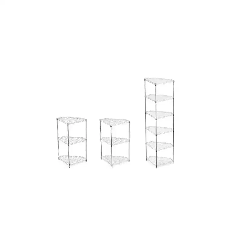 6-Tier Pentagon Corner Wire Shelf, Iron & Plastic, Adjustable Heavy Duty Freestanding Storage Rack,