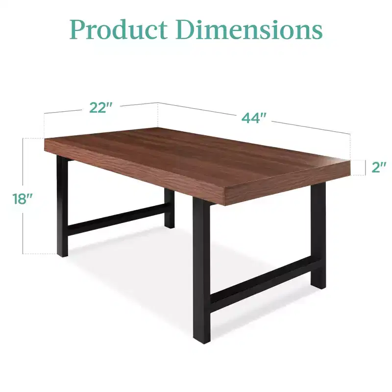 44in Modern Butcher Block Top Coffee Table, Rectangular Wood Accent Table w/ Metal Legs