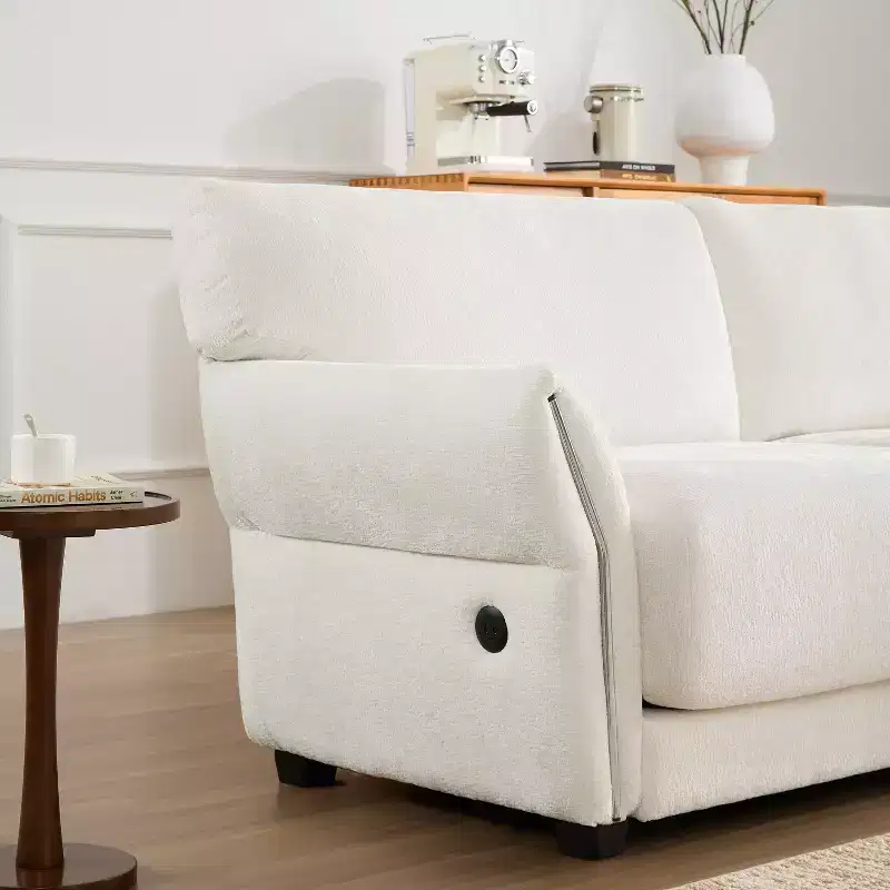 L-Shaped Sectional Sofa Set with Ottoman, 3-Seat Chenille Couch with Extra-Wide Seat and USB, 110