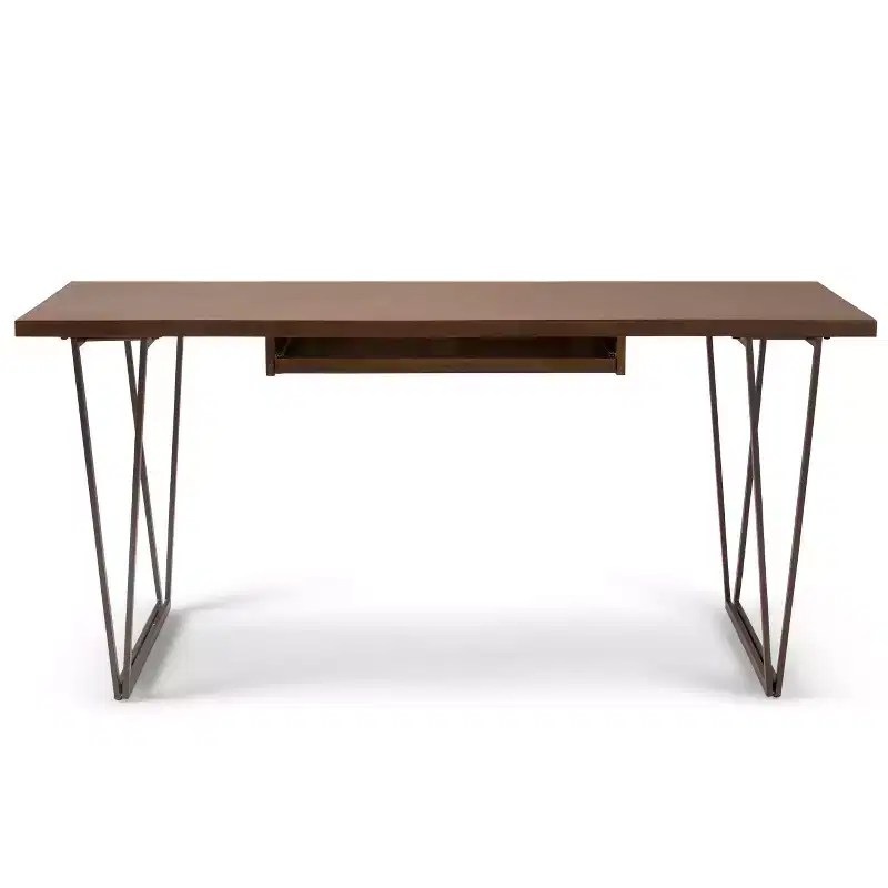 66" Travis Solid Wood Desk with Keyboard Tray, Metal Base - WyndenHall