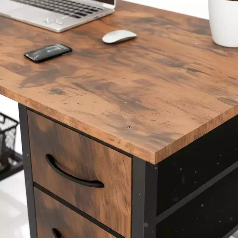47'' Computer Desk with 4 Reversible Fabric Drawers & Mesh Shelf, Large Storage Desk for Home Office, Gaming & Study