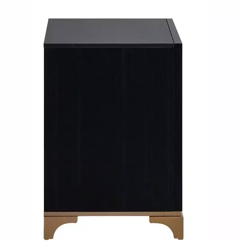 Passion Furniture Kramer Black and Gold 2-Drawer 24 in. W Nightstand