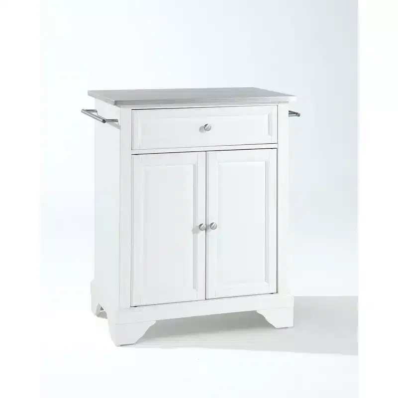 Granite Top Small Portable Rolling Kitchen Island Storage Cart, Microwave Stand, White