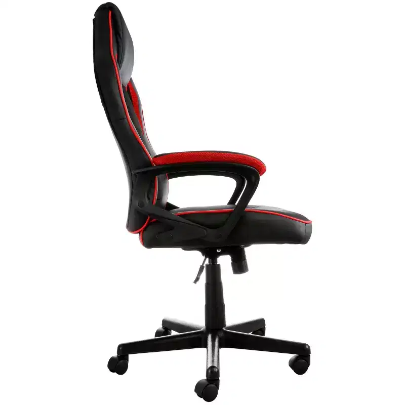 Elama High Back Adjustable Faux Leather Office Chair with Mesh and Fabric in Black and Red Trim