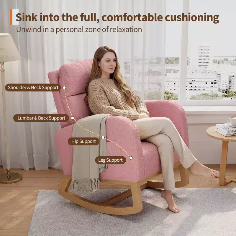 Modern Nursery Glider Rocking Chair with Side Pockets & Pillow – Ergonomic, 300 lb Capacity