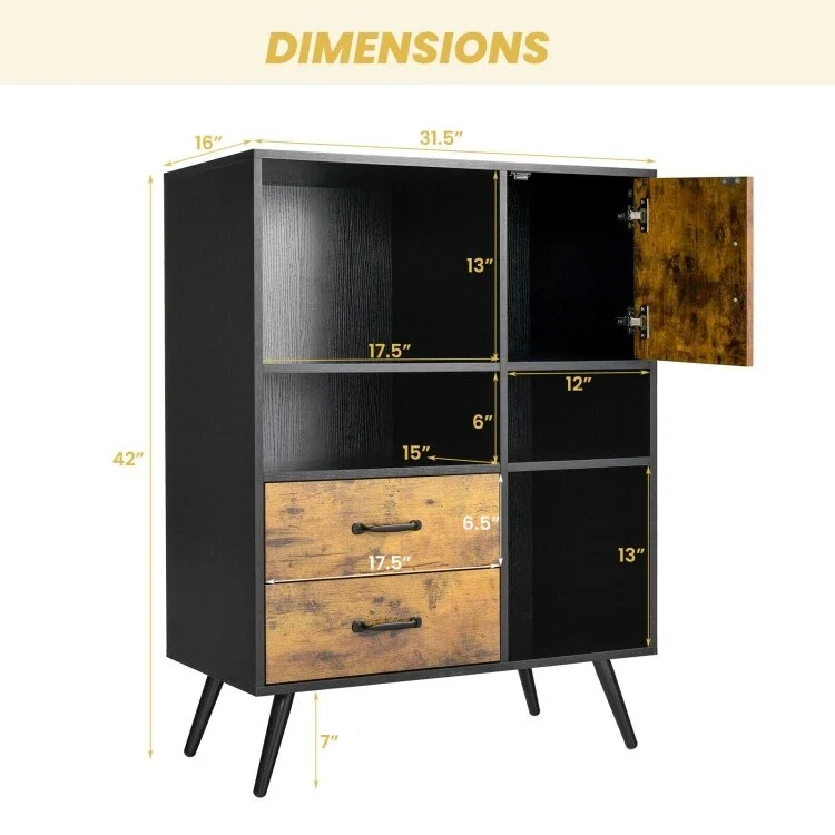 Industrial Buffet Sideboard Kitchen Cupboard with Cubbies & Drawers