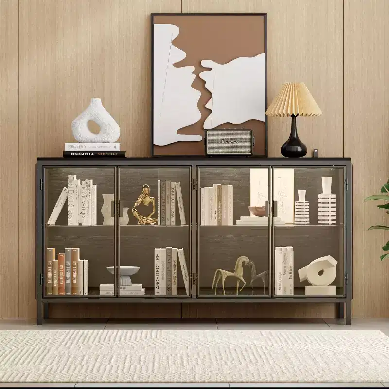 Famapy Black Tempered Glass Display Cabinet Illuminating Your Home with Style and Function