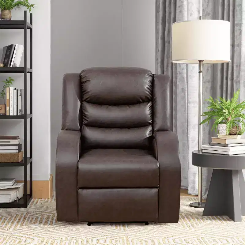 Faux Leather Recliner Chair, Adjustable Backrest Reclining Chair for Living Room, Brown