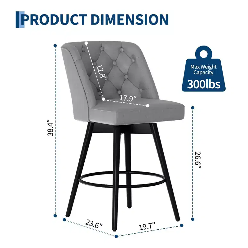 Bar Stools with Backs, 26 Counter Height Bar Stools Set of 2, Modern Kitchen Island Chairs
