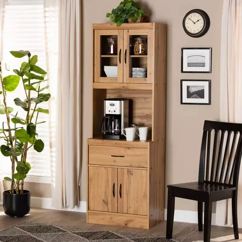 Wood Kitchen Cabinet and Hutch Oak Brown