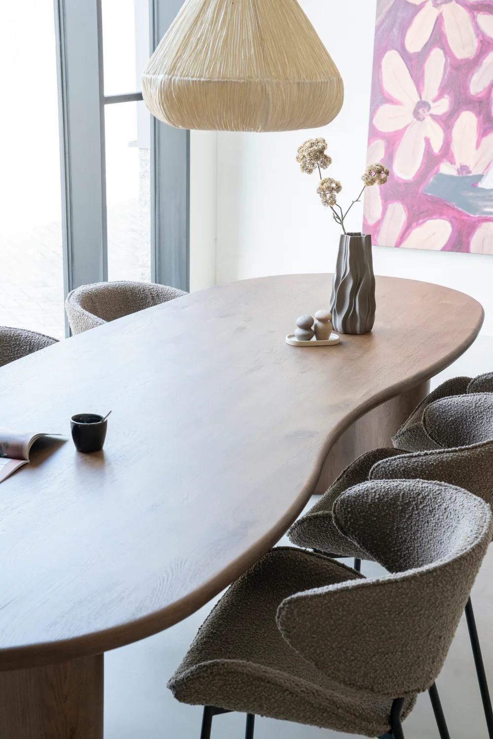Brown Varnished Oak Organic Dining Table