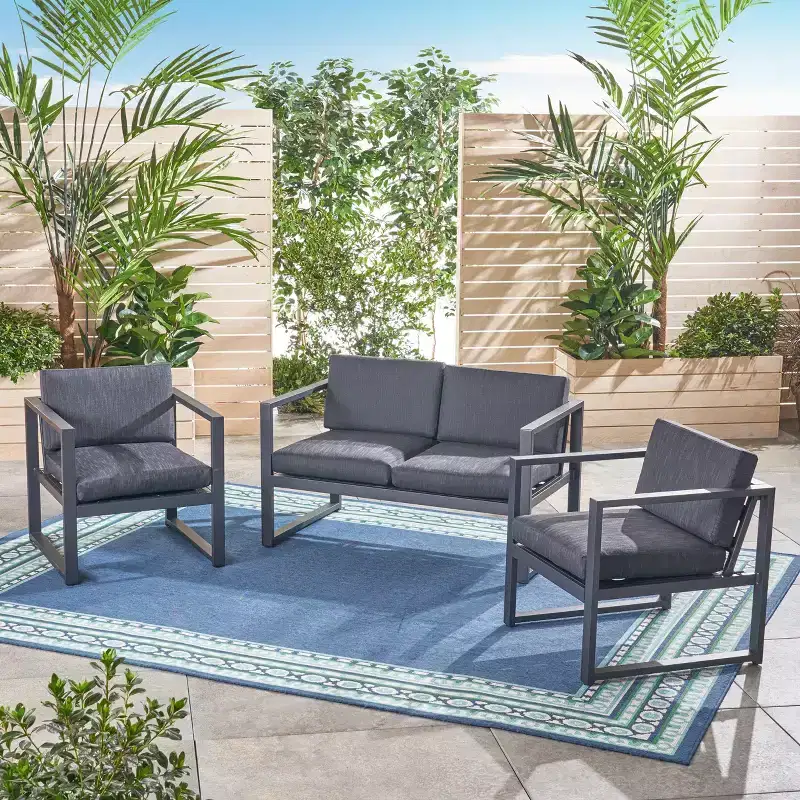 Christopher Knight Home Perry 3 Piece Outdoor Aluminum Chat Set with Water-Resistant Cushions