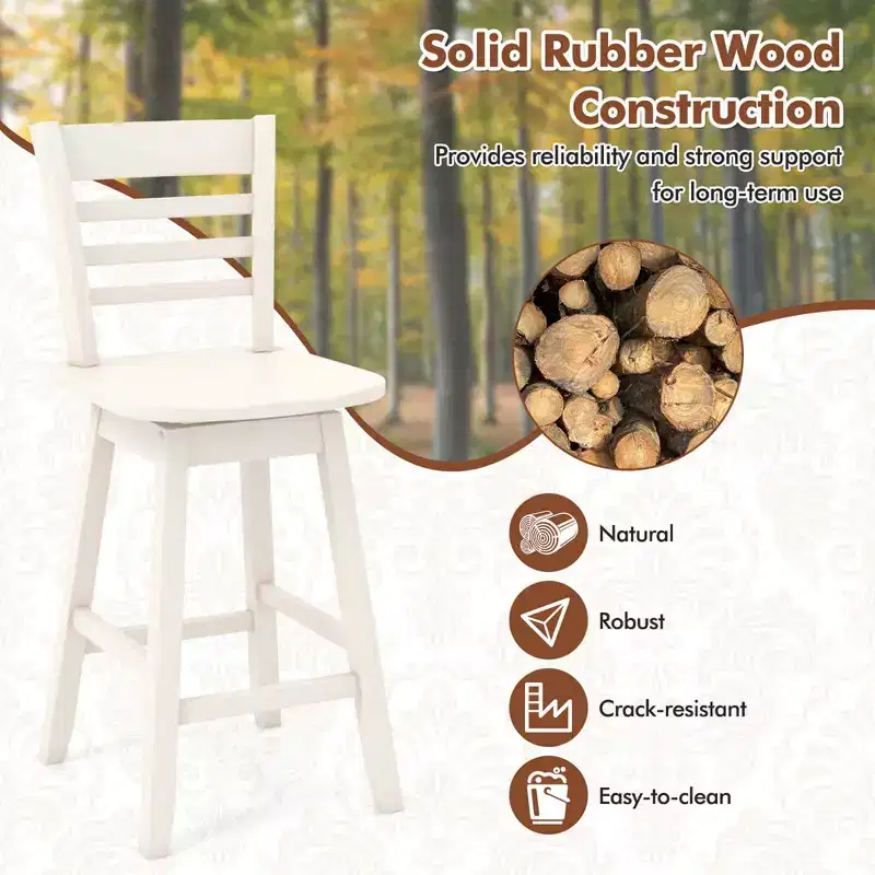 Costway 2 PCS 24.5 Counter Height Bar Chairs Swivel Bar Stools with Hollow Backrest Brown/White