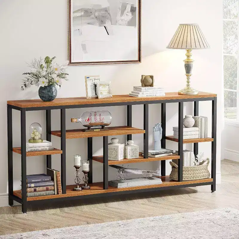 Lantine 70.86 inch Extra Long Console Table Behind Couch with Storage Shelves, 6-Tier Modern Narrow Entryway Hallway Accent Table