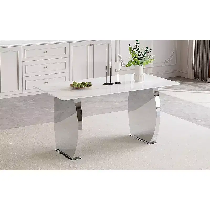 Okak Rectangular Dining Table with Patterned Tabletop, Stone Kitchen Table for Dining Room Living Room Office Kitchen