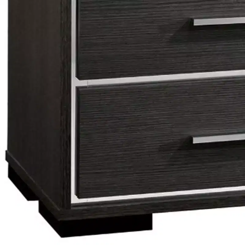 Royal Hampton Style Three Drawers Wooden Nightstand with Bar Handles, Dark Gray