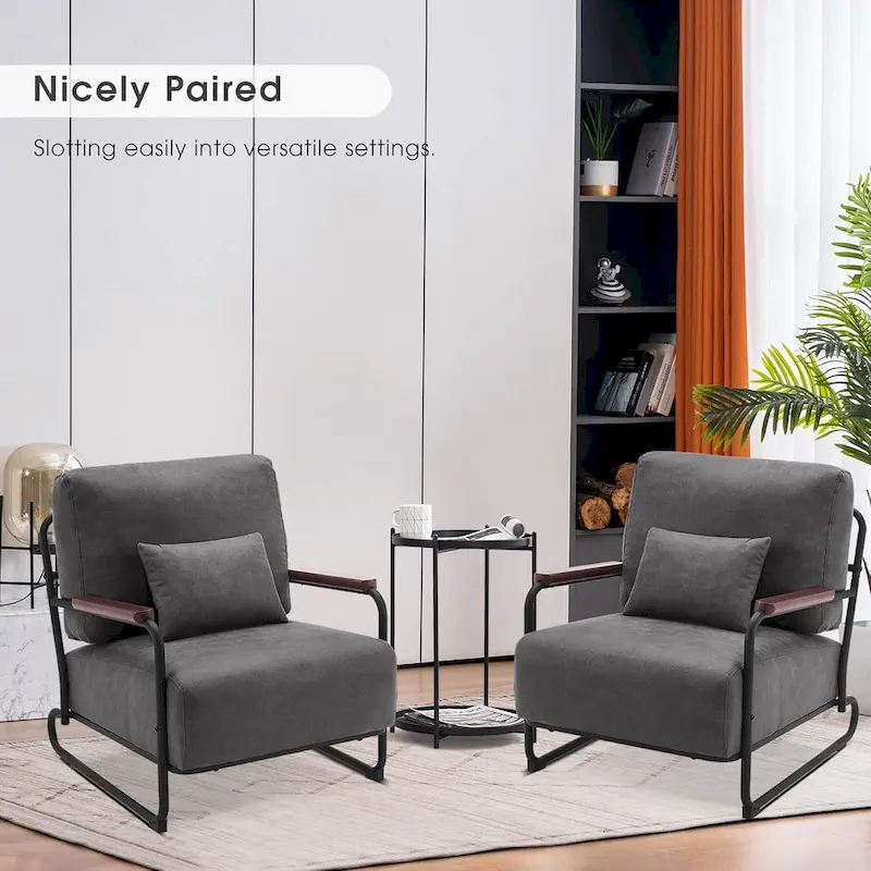 MCombo set of 2 Modern Accent Armchair with Steel Legs, Leathaire fabric HQ102