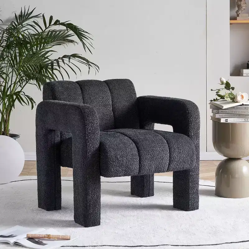 Wide Boucle Upholstered Accent Chair