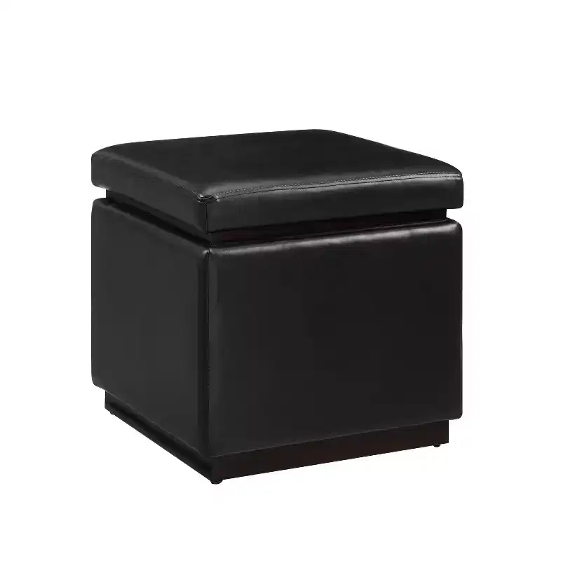 Lucinda Square Faux Leather Ottoman - Linon