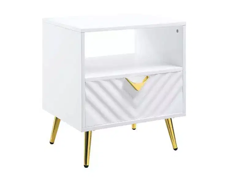 22 White Manufactured Wood And Metal Rectangular End Table With Drawer And Shelf