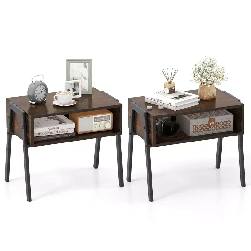 Nightstand Stackable End Tables with Storage Compartment