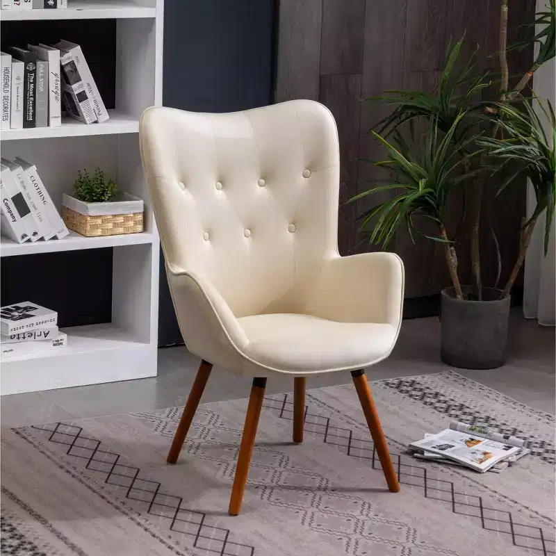 Doarnin Contemporary Velvet Tufted Button Back Accent Chair - White