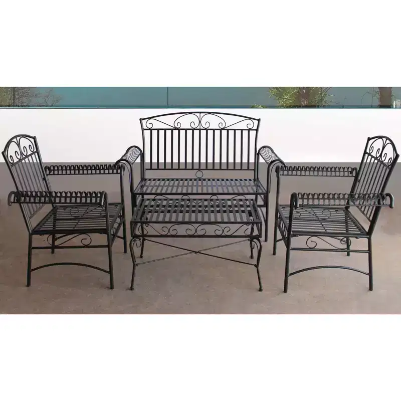 Courtyard Casual Black Steel French Quarter Outdoor 4 pc Metal Seating Group