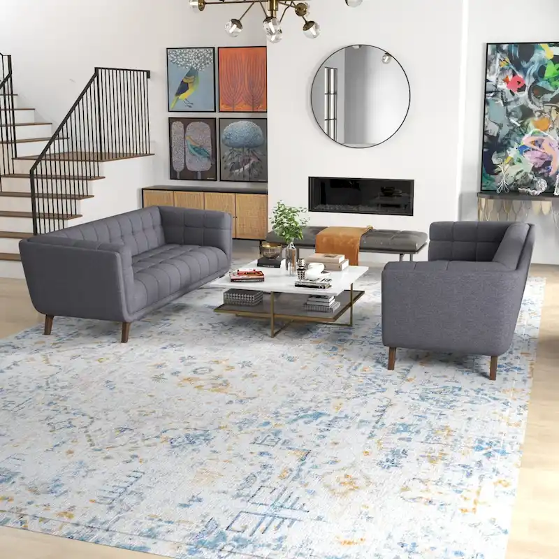 Kartal Mid Century Velvet Sofa Set in