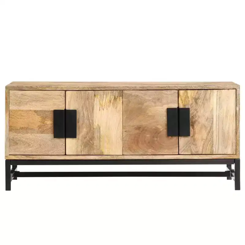vidaXL Low Coffee Table with Storage - Crafted from Solid Mango Wood with Powder Coated Steel Legs, Rustic and Industrial Design, Brown