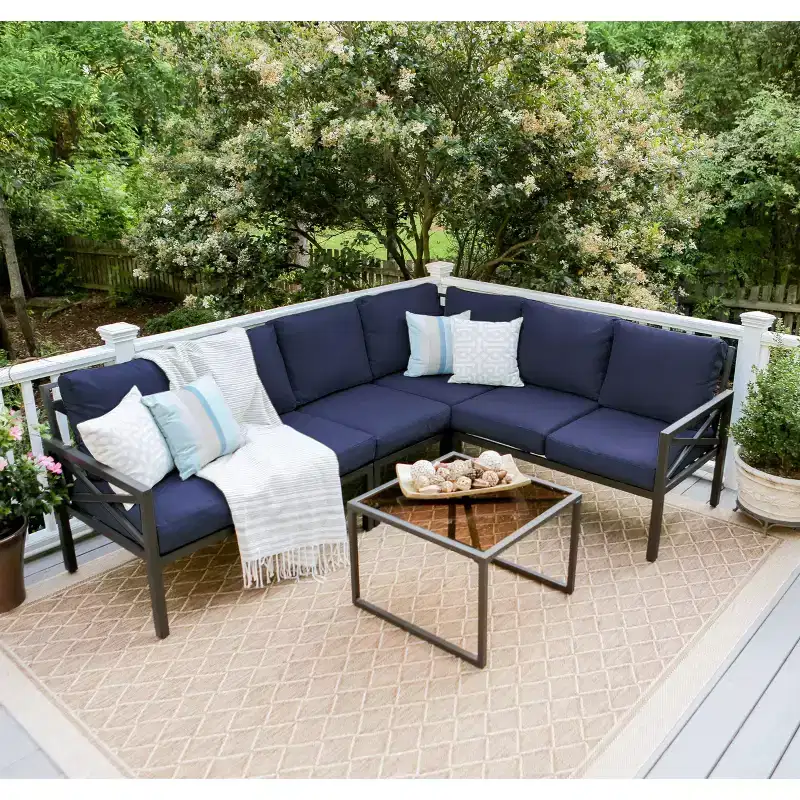 Leisure Made Blakely 5pc Aluminum Sectional in Navy Fabric
