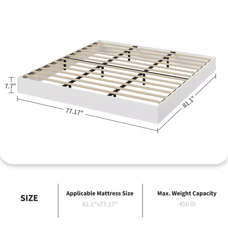 King Size Wood Platform Bed Frame with Slats Support, No Headboard, Box Spring-Free Design, Floorstanding, Walnut Finish