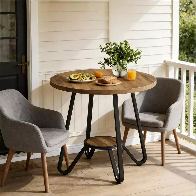 GDFStudio Ashton 31.5-Inch Round Coffee Table with Storage Shelf and Metal Base