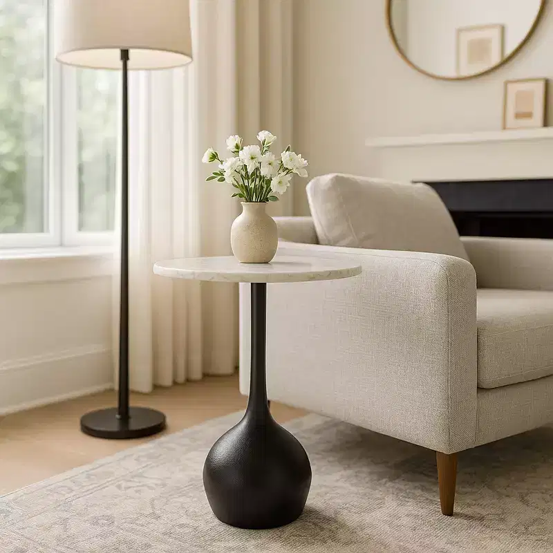 Marble Accent End Table for Home Decor - Decorative Small Table Stand for Bedroom Night Stand, Bedside, and Living Room Decor
