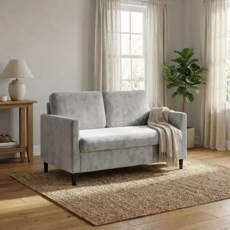 51 Loveseat Sofa, Breathable Faux Linen 2-Seater Couch w/ Wide Backrest & Padded Seats, Compact Wood Frame for Small Spaces & Apartment