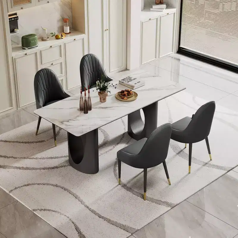 Large Dining Table Rectangular Kitchen Table, Sintered Stone Composite Tempered Glass Table with Carbon Steel Base for Big Family