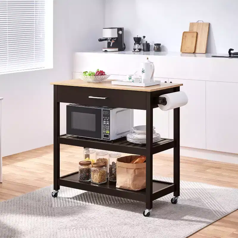 Yaheetech 40 Inch Rolling Kitchen Island Cart with Storage Shelves and Drawer