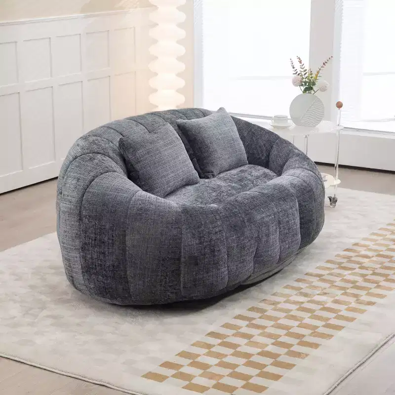 GDFStudio Anna Chenille Tufted 57.06 W Bean Bag Sofa with 2 Pillows