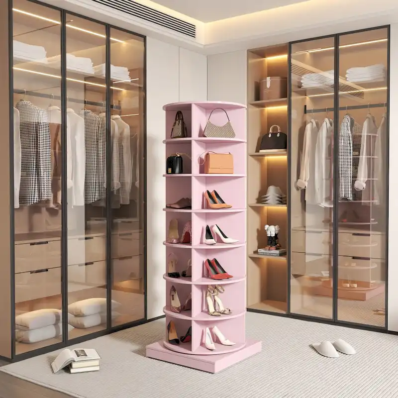 360 Rotating Shoe Cabinet with 7 Layers Can Accommodate up to 28 Paris Shoes