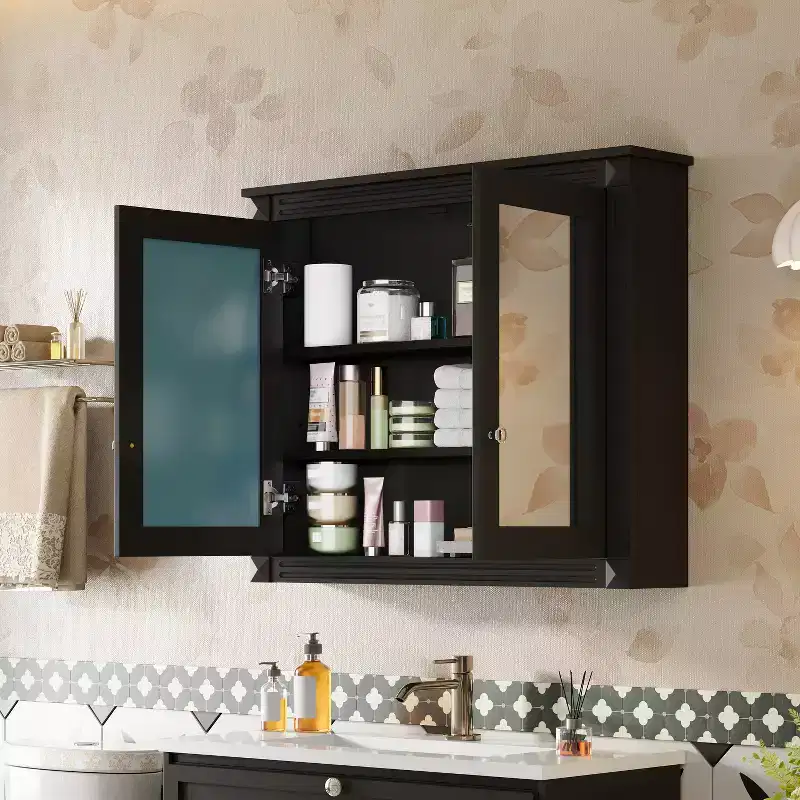 GDFStudio Peng Wall Mounted Bathroom Storage Cabinet with 2 Mirrors and Adjustable Shelves
