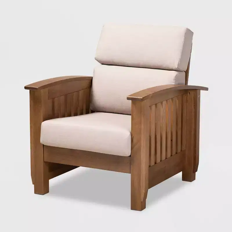 Charlotte Fabric Upholstered Wood 1 Seater Lounge Chair Taupe/Brown - Baxton Studio