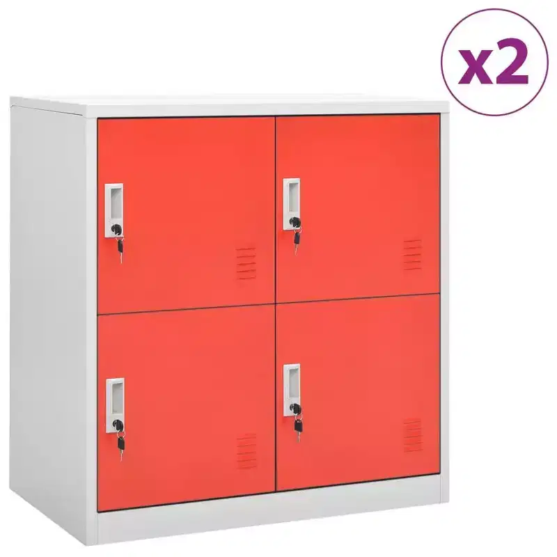 Locker Cabinet Light Grey and Red Steel Medium
