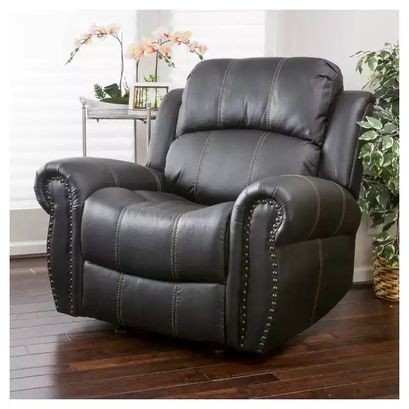 Faux Leather Glider Recliner Club Chair: Upholstered, Spot Clean, Wood Frame