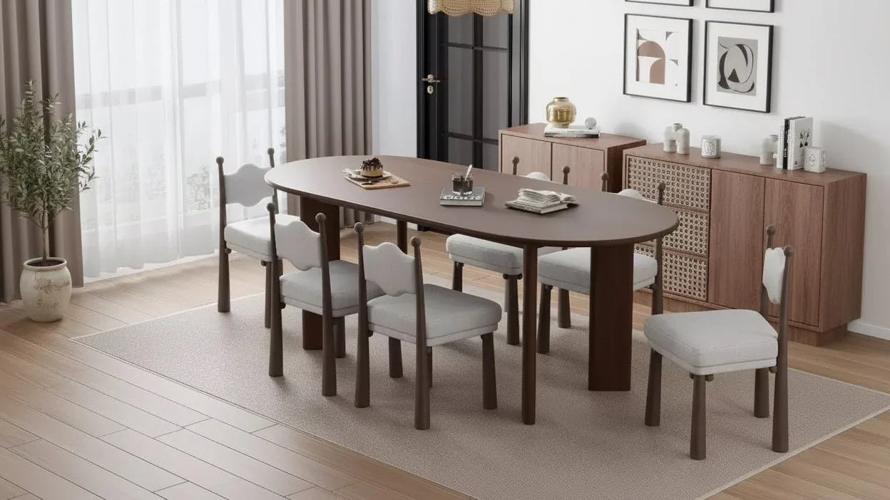 67 x 33.5 Walnut Solid Wood Farmhouse Dining Table Oval Wood Top for Modern Dining Rooms & Family Gatherings